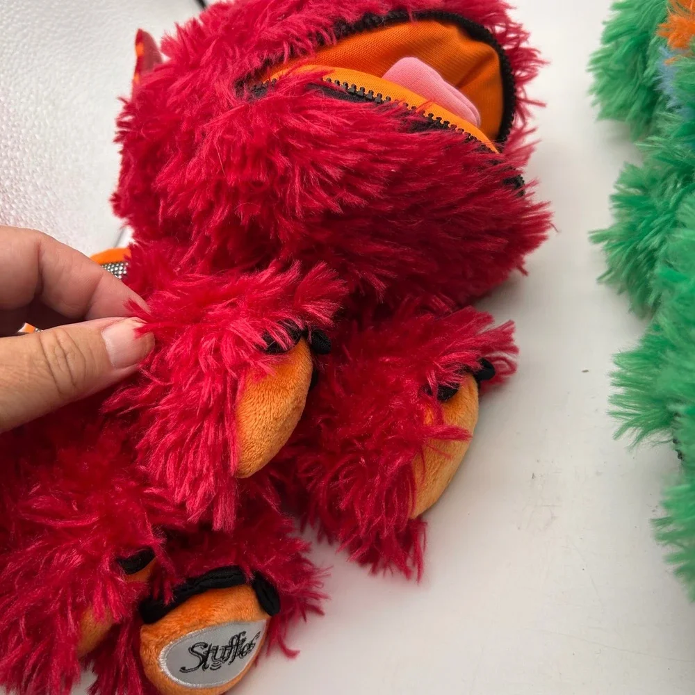 Stuffies Puzzlers Plush Dragon Set Red Green Shaggy Monster Zipper Pocket 2014